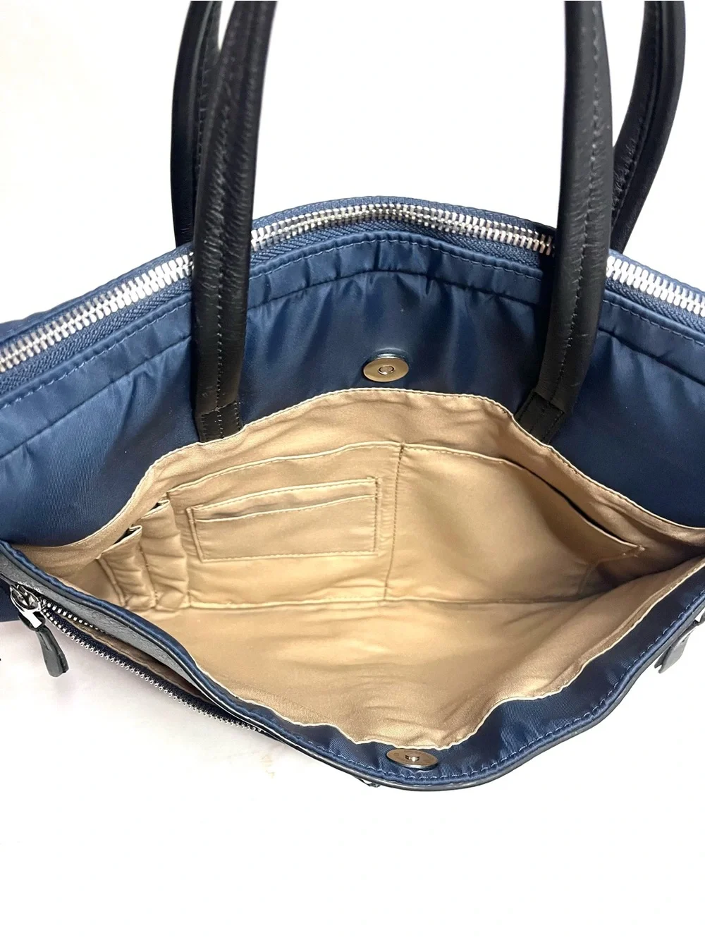 KNOMO London Hanover 14” Slim Briefcase in Navy Nylon w/Black Leather Trim
